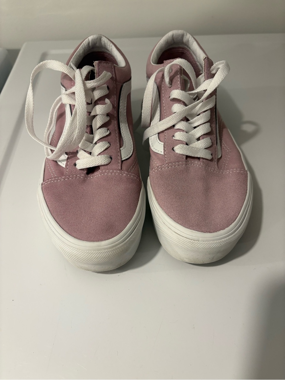 Vans Pink Suede Low-Top Sneakers with White Stripe